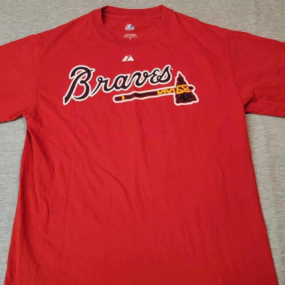 Majestic T-Shirt Mens M Red Atlanta Braves Tom Glavine 47 Graphic Cotton Tee